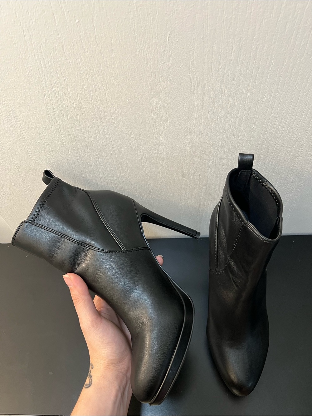 Nine West Black Leather Stiletto Ankle Boots
